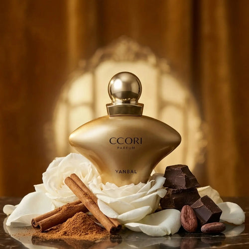 Ccori Parfum de Yanbal con notas de rosa blanca, canela dulce y chocolate, perfume femenino ambarado floral de alta intensidad y larga duración para mujeres elegantes