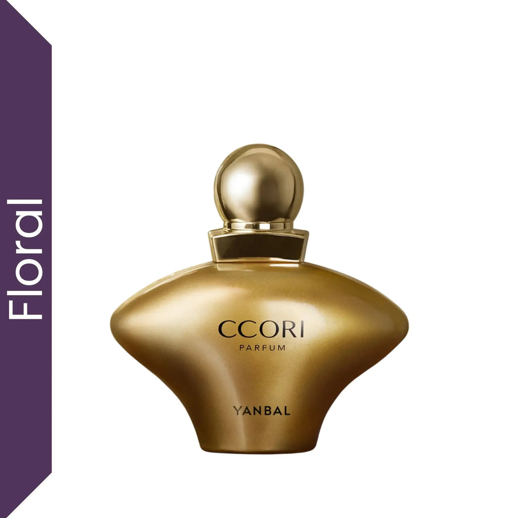 Perfume Yanbal Ccori Parfum para mujer con aroma ambarado floral, frasco dorado elegante inspirado en el lujo, la sofisticación y perfumes femeninos de alta duración en Colombia