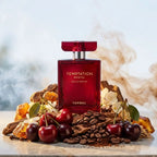 Yanbal Temptation Mystic perfume femenino junto a cereza jugosa, café y notas amaderadas Amberwood, fragancia sensual y sofisticada de larga duración